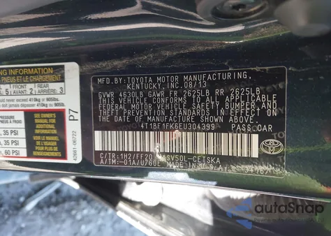 2014 Toyota Camry Se from USA, damaged, VIN 4T1BF1FK6EU304399